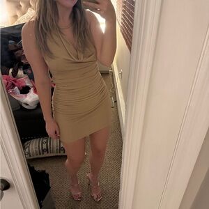 Urban Outfitters Beige Ruched Mini Dress